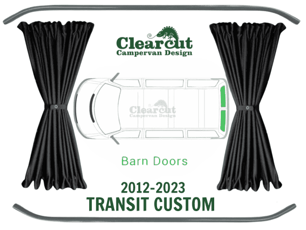 Transit Custom Black Out Curtains - Barn Doors - Black with Black Rails