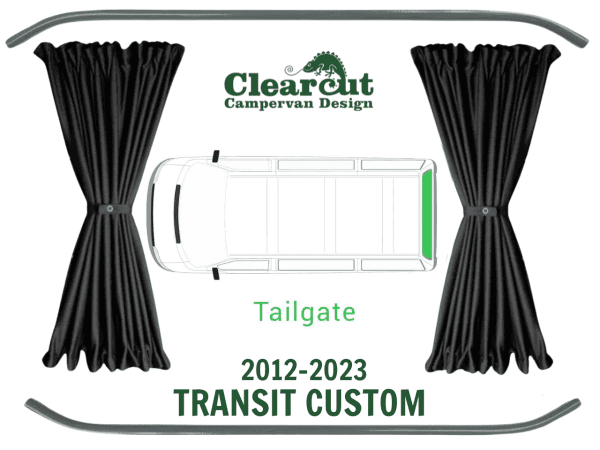 Transit Custom Black Out Curtains - Tailgate - Black with Black Rails