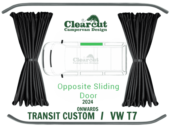 Ford Transit Custom / VW T7 - Offside Front (Opposite Sliding Door) - Black Out Curtains