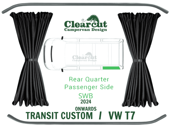 Ford Transit Custom / VW T7 - SWB Nearside (Passengers Side) Rear Quarter - Black Out Curtains